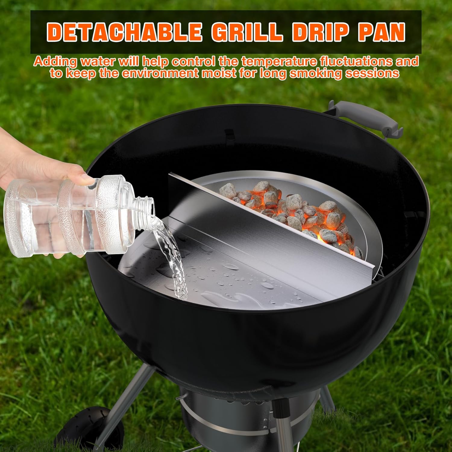 Stainless Steel Detachable Grill Drip Pan with Removable Charcoal Divider H72253