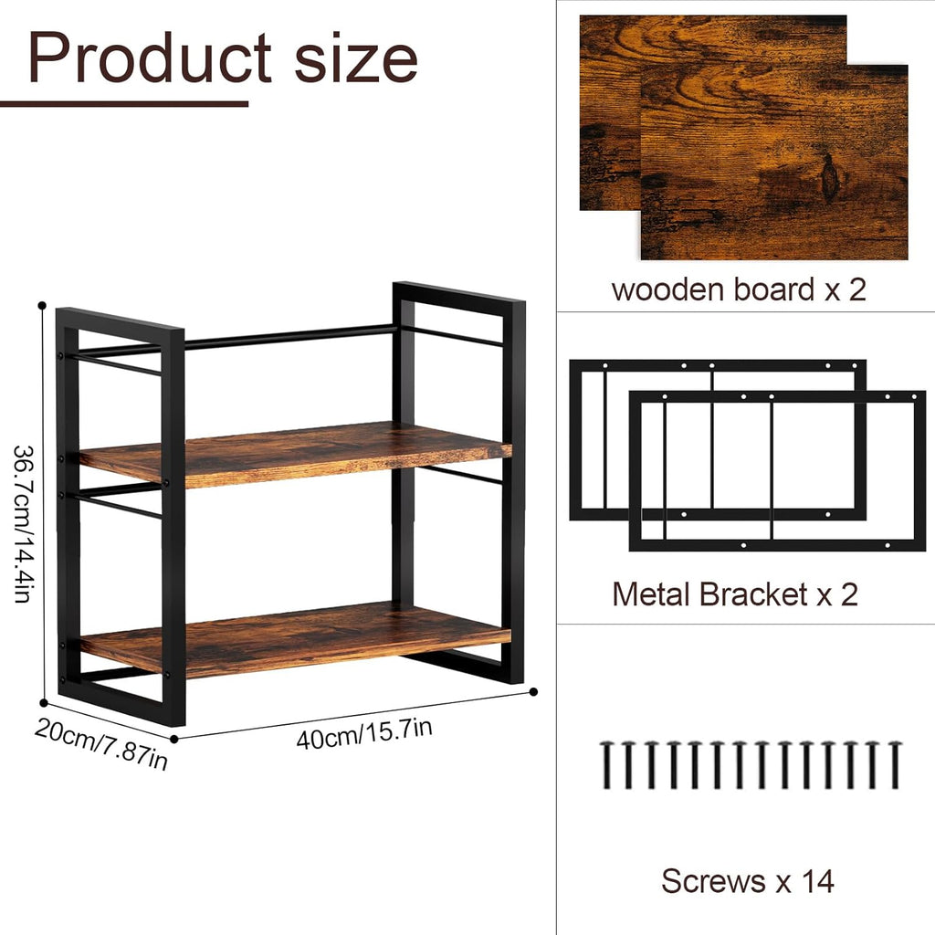 2 Tier Brown Wood Spice Rack Shelf I3947
