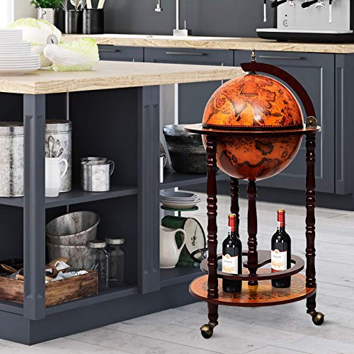 Cream White Wood Globe Bar Cart with Wheels X947376