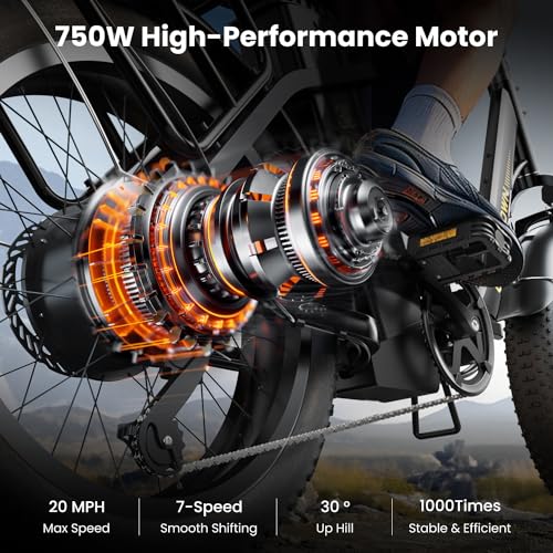 Electric Bike 1000W Peak Motor 48V 15.6Ah Removable Battery 20" Fat Tire 7-Speed H868637