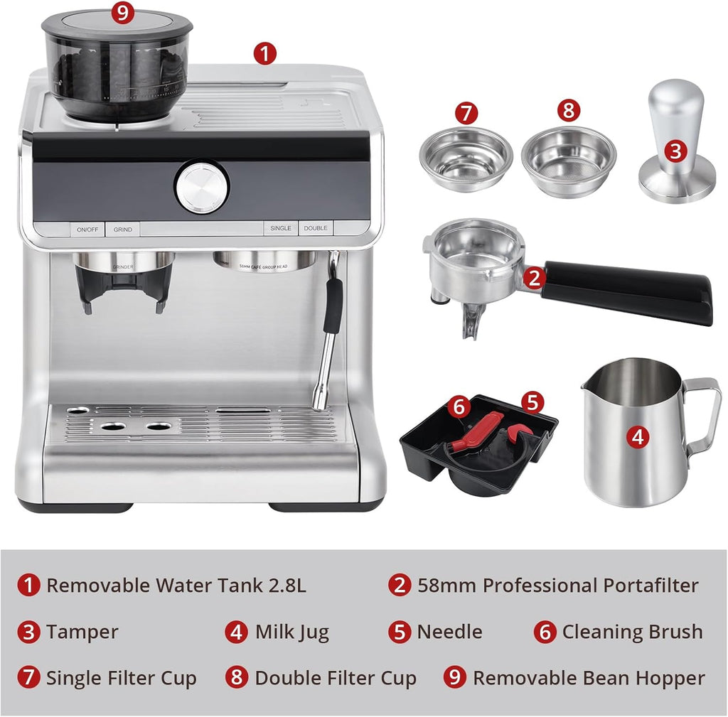 20 Bar Brushed Stainless Steel Espresso Machine with Milk Frother Steam Wand Z23889