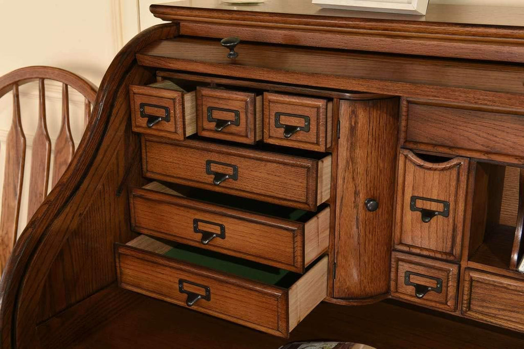 54 Inch Solid Oak Wood Roll Top Desk K680740