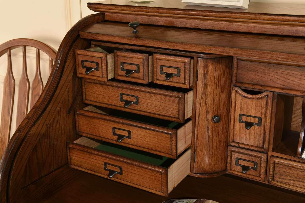 54 Inch Solid Oak Wood Roll Top Desk K680740