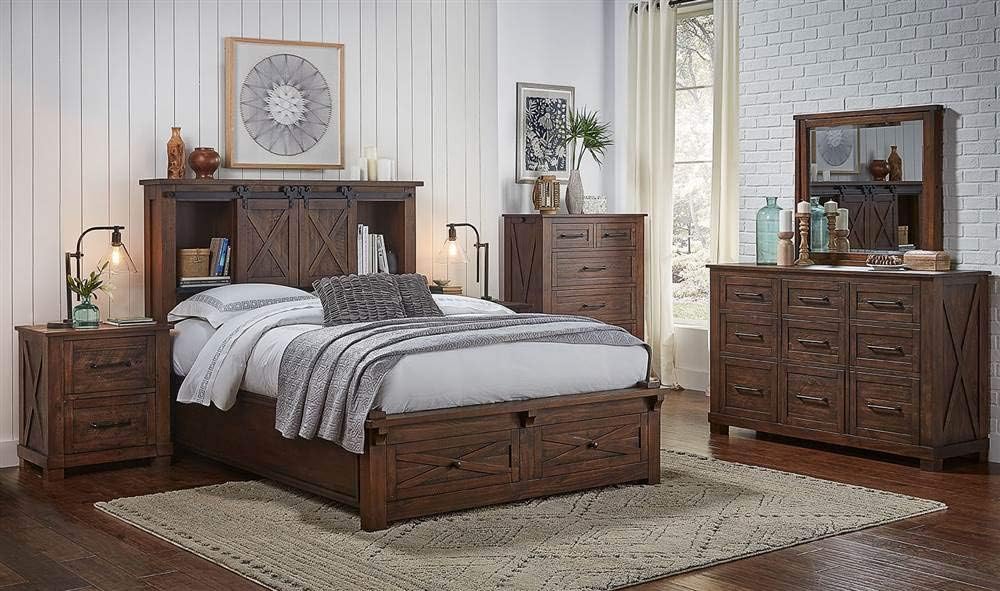 Rustic Solid Wood Queen Storage Bed N17370