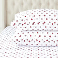 King Flannel Sheets - 4-Piece 100% Turkish Cotton, Red Stars, Deep Pocket Q766