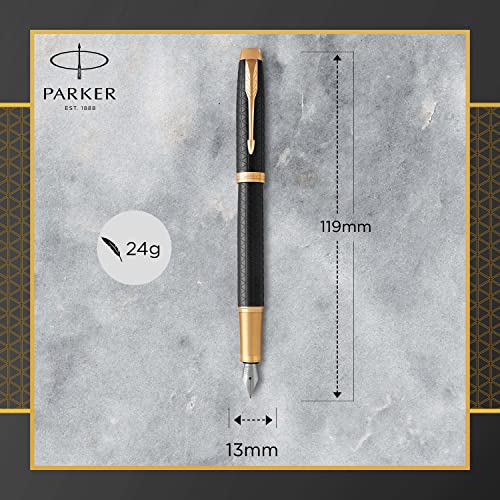 Black Lacquer Gold Trim Medium Nib Fountain Pen with Blue Ink Refill B6315