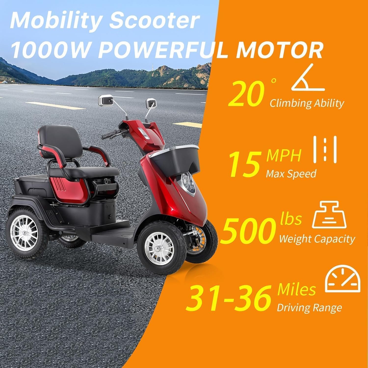 Red 4 Wheel Mobility Scooter 500lbs Capacity N574019