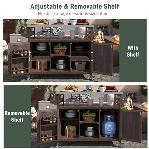 Natural Solid Wood Outdoor Kitchen Island with Stainless Steel Top S30226