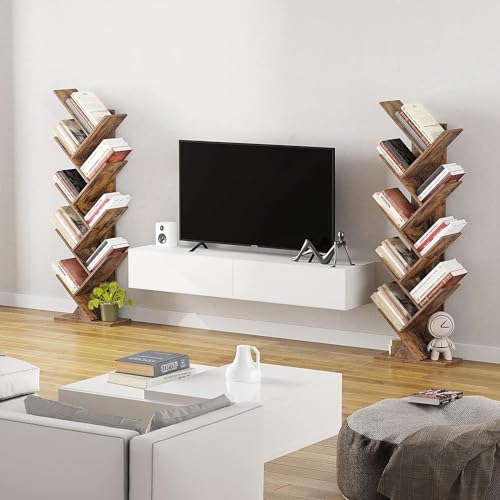 9 Tier Tree Bookshelf, Rustic Brown Wood Bookcase L43120