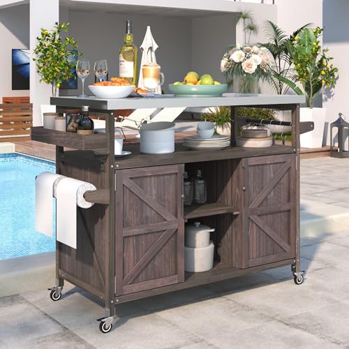 Natural Solid Wood Outdoor Kitchen Island with Stainless Steel Top S30226