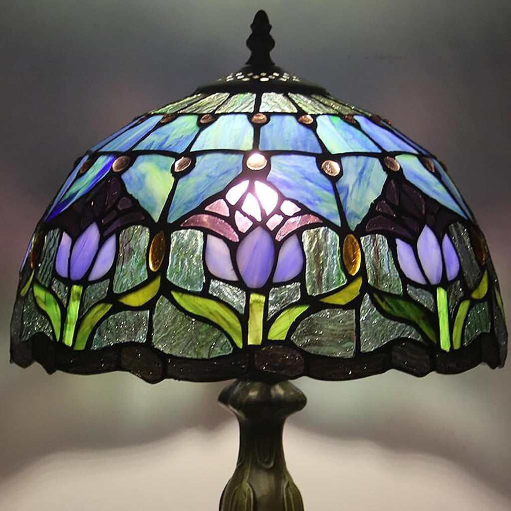 Purple Tulip Stained Glass Table Lamp 12 Inches L199