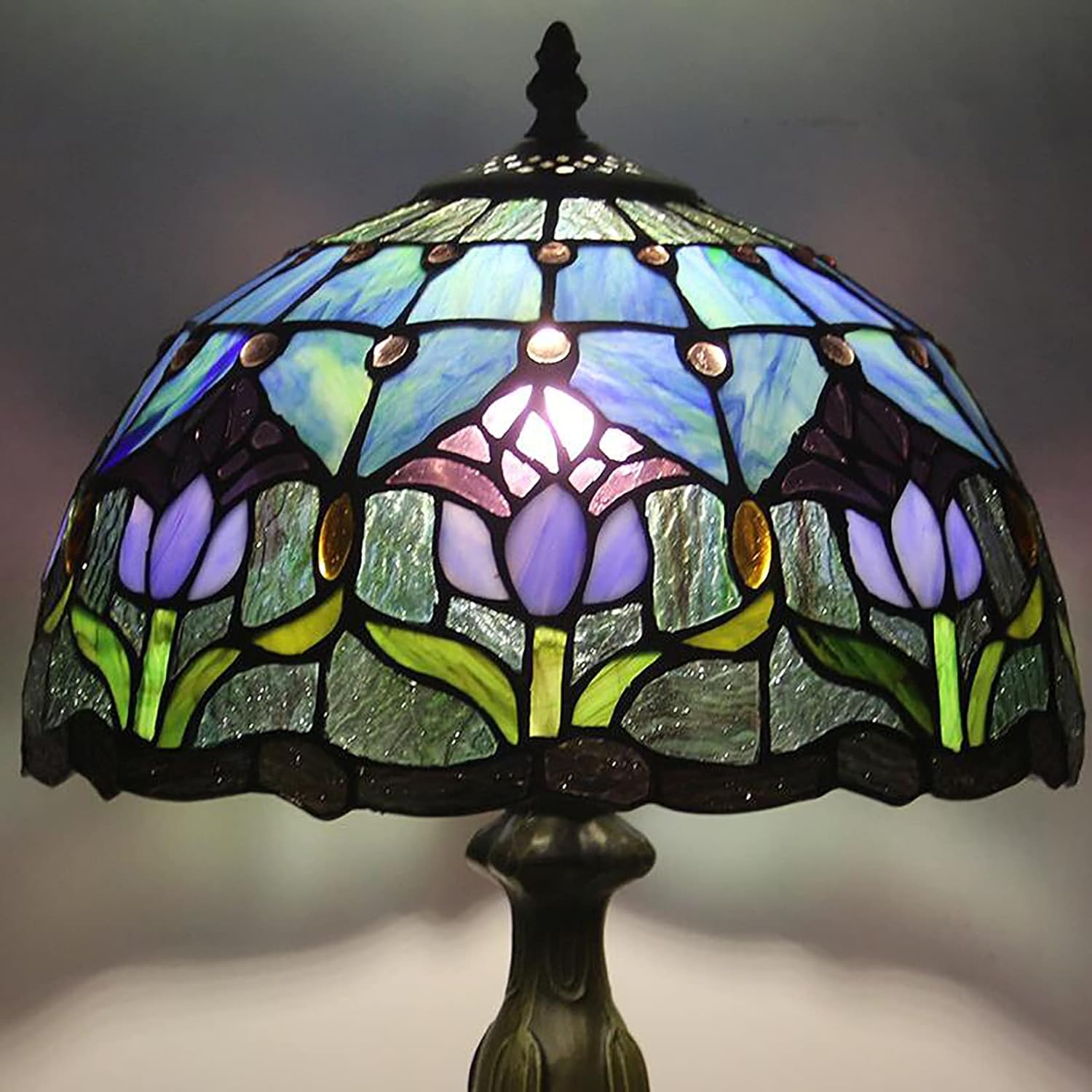 Purple Tulip Stained Glass Table Lamp 12 Inches L199