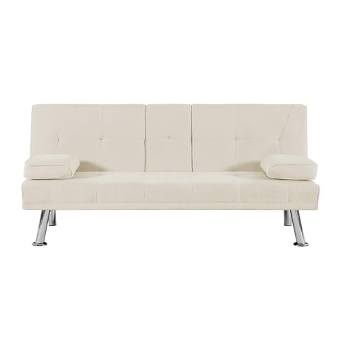 Futon Sofa Bed with Removable Armrests and 2 Cup Holders D4970