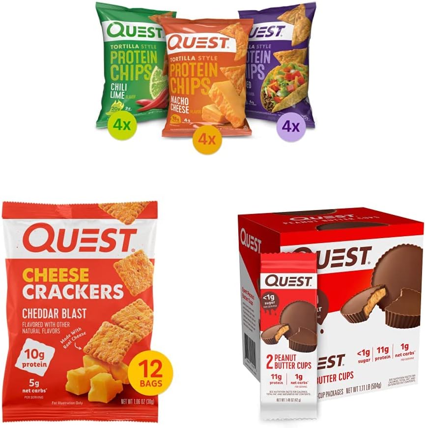 Protein Chips, Cheese Crackers & Peanut Butter Cups Variety Bundle (36 Count) X441