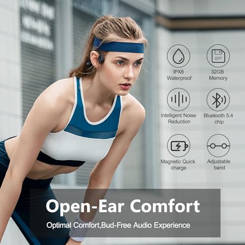 Bone Conduction Headphones Bluetooth 5.4 IPX8 Waterproof 32G Memory Underwater Headphone with MP3-Player O289