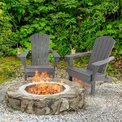 Folding Adirondack Chairs Set of 2 with Cup Holder V41278