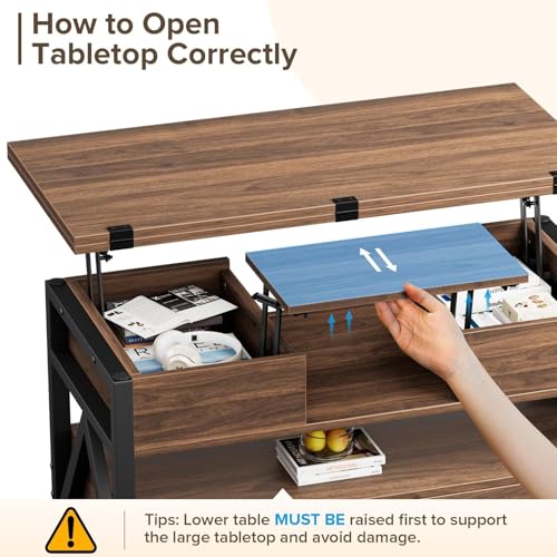 Black Lift Top Coffee Table with Storage Drawers and Hidden Compartment U69737