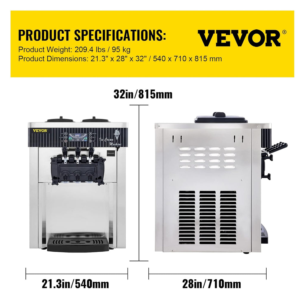 Silver Commercial Ice Cream Machine 5.3 to 7.4Gal per Hour 3 Flavors 2200W P897