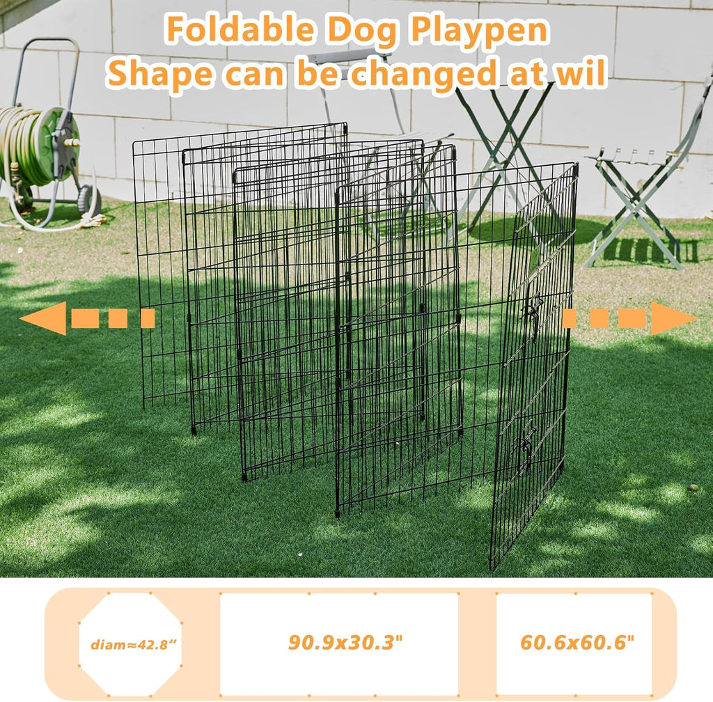8 Panel 24" W x 36" H Foldable Metal Pet Playpen with Door H522