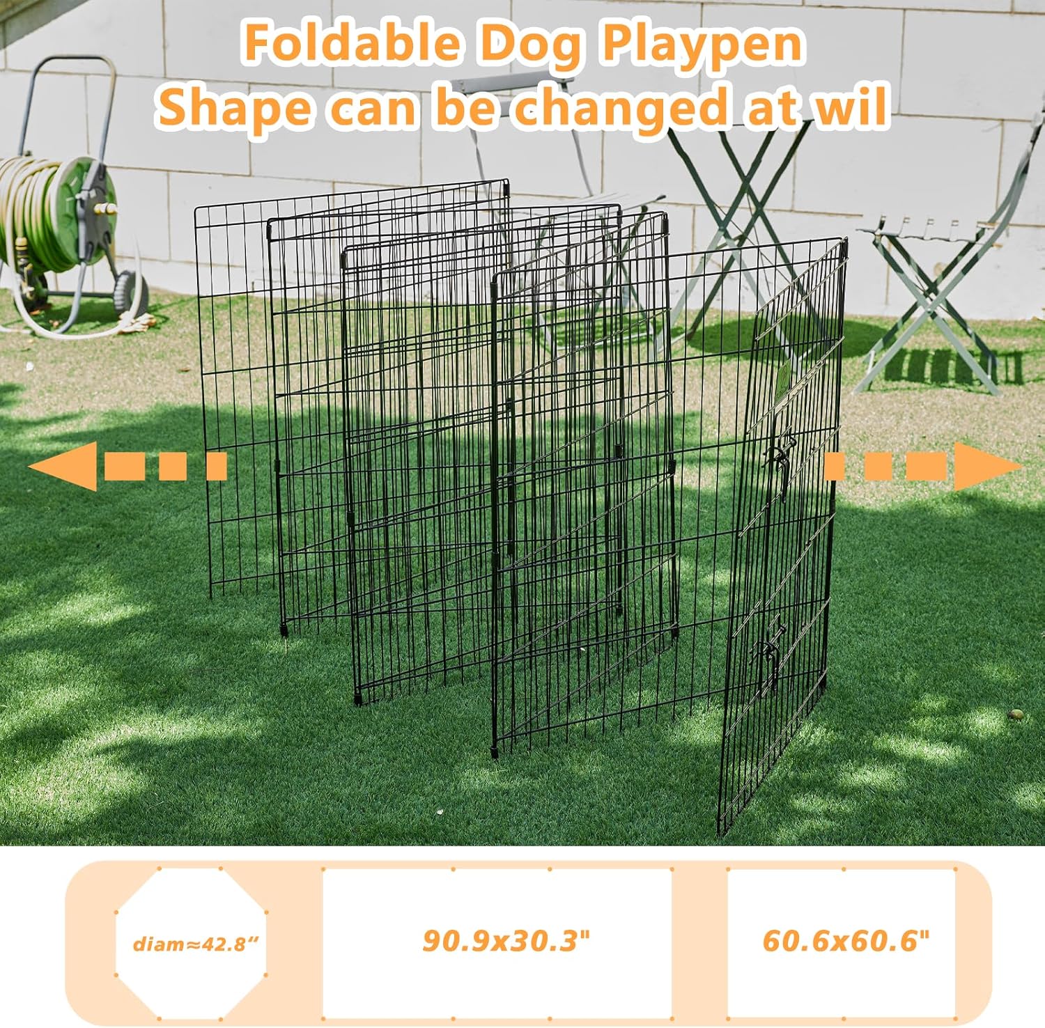 8 Panel 24" W x 36" H Foldable Metal Pet Playpen with Door H522