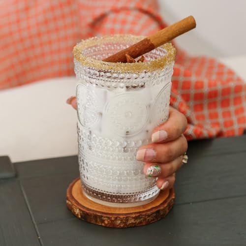 Hobnail Beaded Floral Rose Gold Drinking Glasses Set of 6, 13 oz Glassware Set U2687