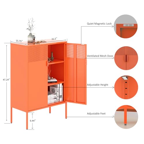 Orange 47" Metal Storage Sideboard with Adjustable Shelves K850402