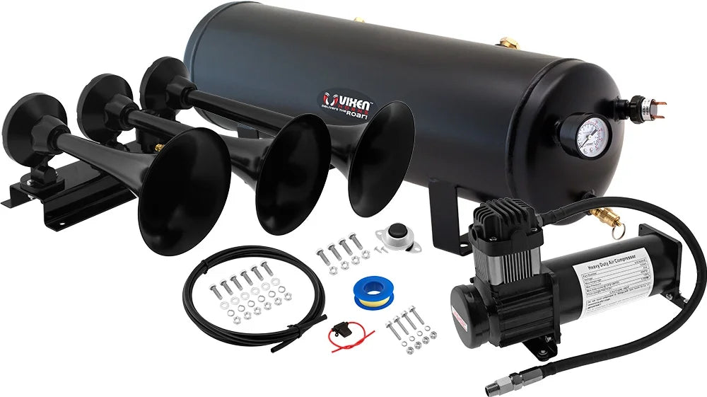 Train Horn Kit with 200psi Air Compressor, 3 Gallon Tank, 3 Trumpets X360944