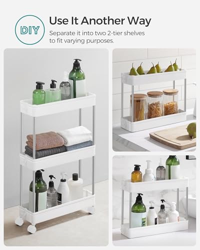 3-Tier Rolling Storage Cart with 6 Hooks, Steel Frame, Dove Gray A504