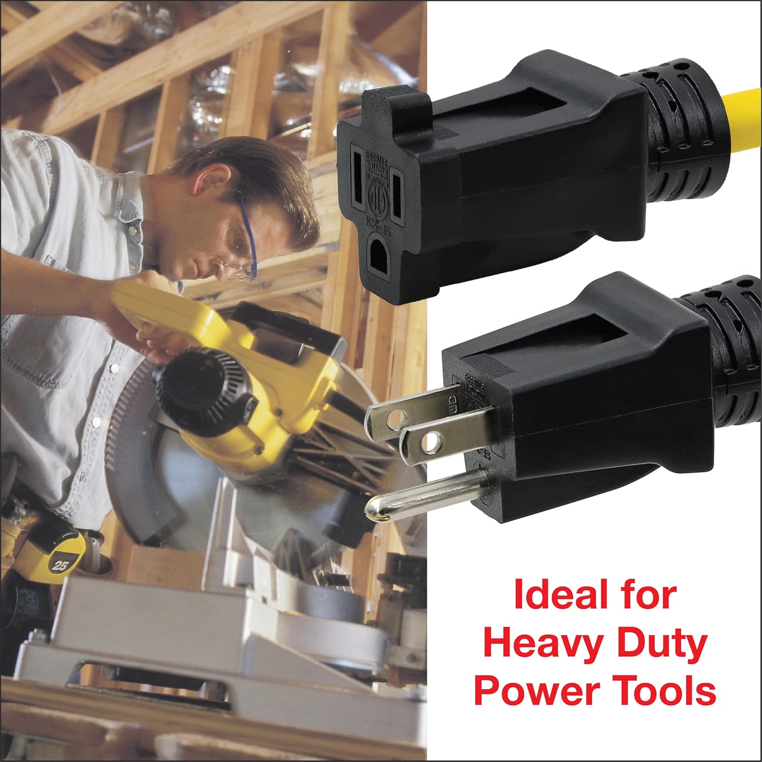 50 ft Heavy Duty Outdoor Extension Cord 12/3 SJTW, Yellow, 3 Prong Grounded Plug R80882