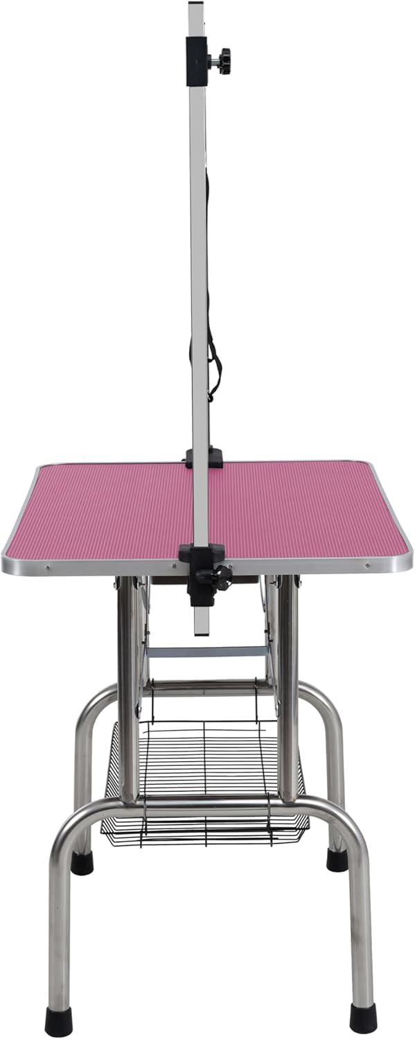 36" Folding Dog Pet Grooming Table with Adjustable Arm and Clamps, Loop Noose Stainless Steel Frame Rubber Mat D992