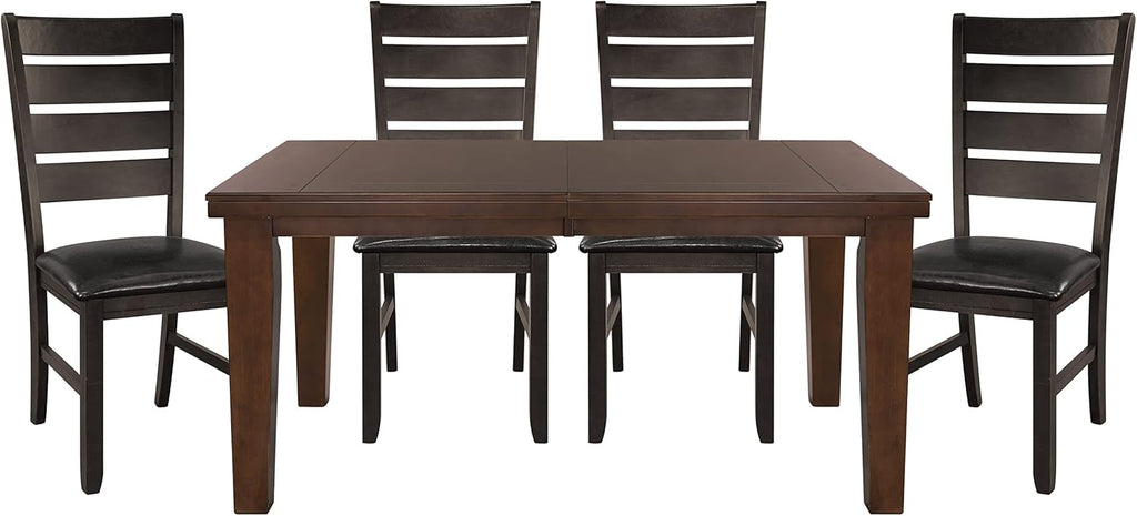 Dark Oak Finish Dining 5pc Set Table with Self-Storing Leaf and 4 Side Chairs W7749