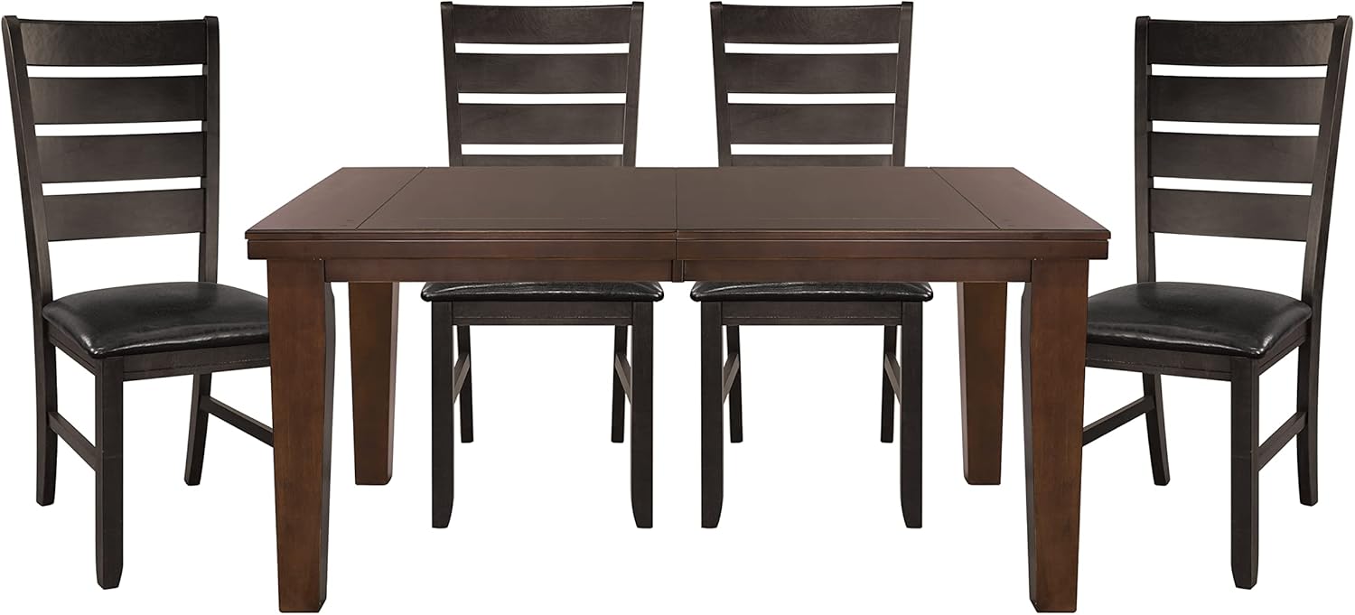 Dark Oak Finish Dining 5pc Set Table with Self-Storing Leaf and 4 Side Chairs W7749