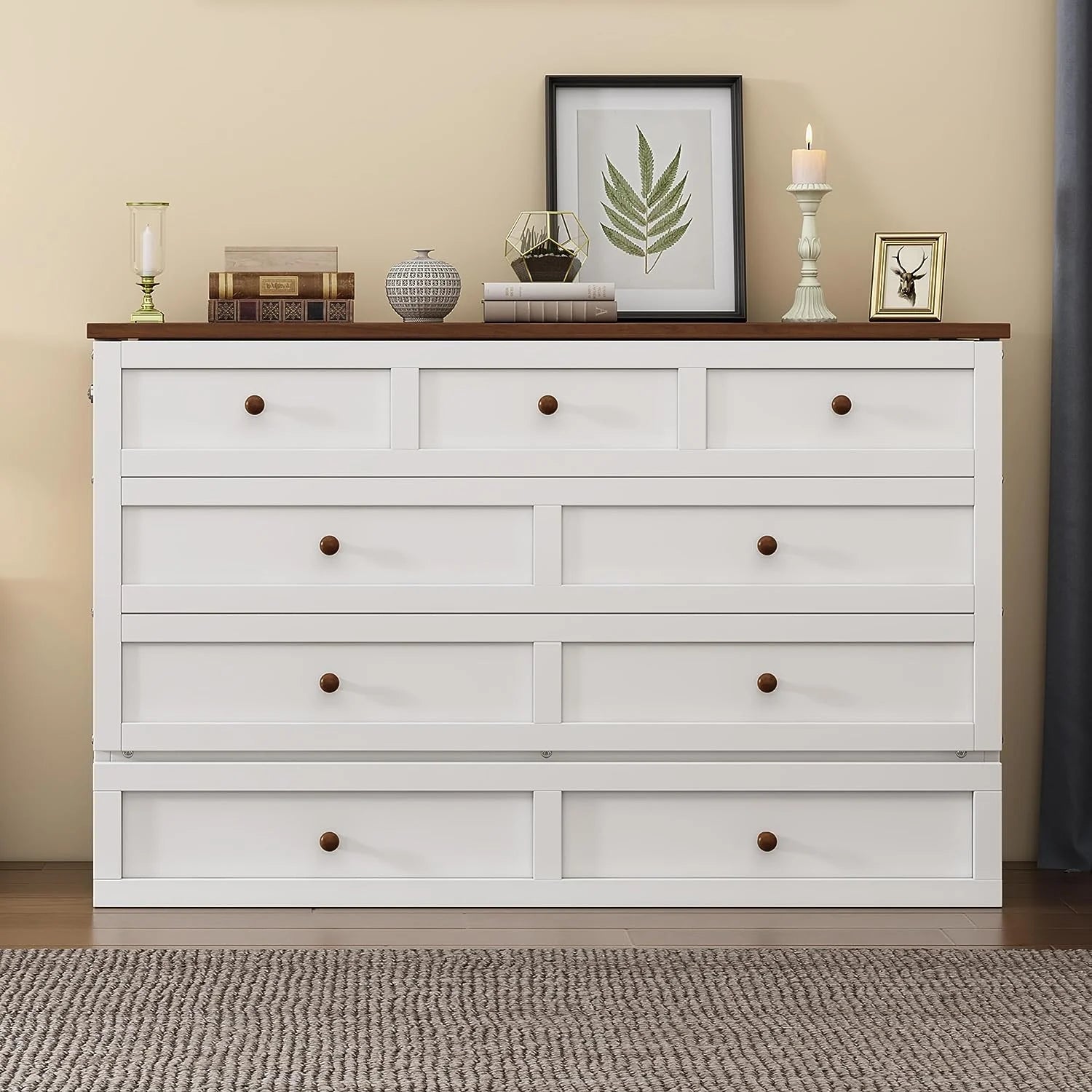 Queen Size Wood Murphy Bed Chest with Storage Drawer F224462