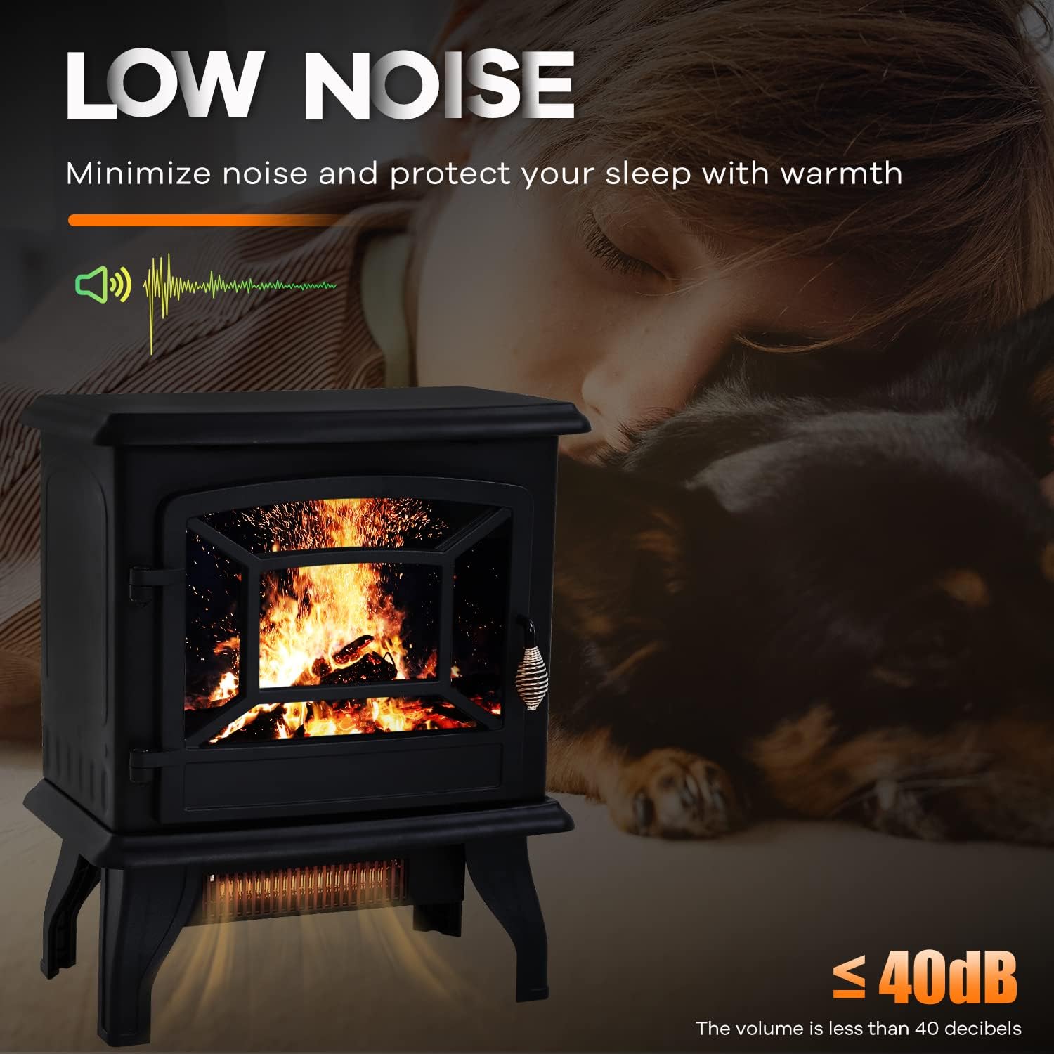 Black Electric Fireplace Heater 3D Flames Freestanding TV Stand P3085