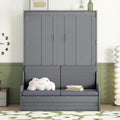 Queen Size Solid Wood Murphy Bed with Upholstered Headboard (Gray) Z2784