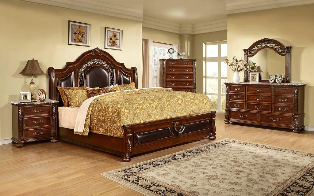 Cherry Wood King Platform Bed J4396