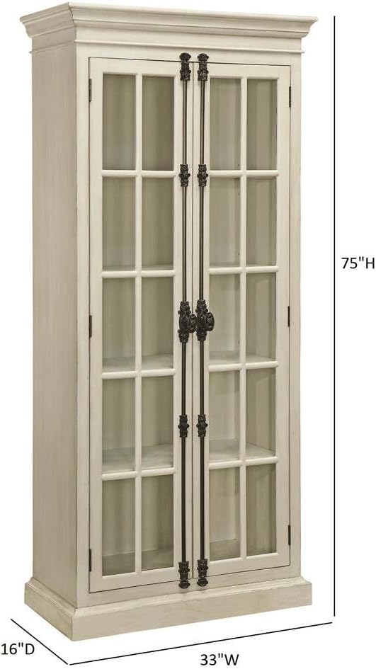 2-Door Curio Cabinet Antique White Clear D784