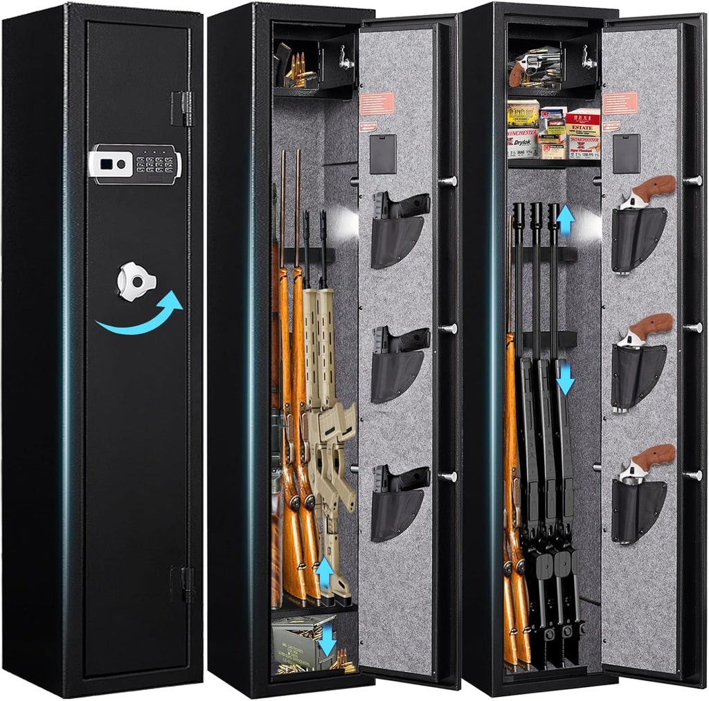 5-6 Gun Rifle Safe with Handgun Lock Box and Removable Shelf N355
