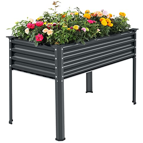 Galvanized Raised Garden Bed with Legs, 48×24×32in Metal Elevated Planter Box with Drainage Holes B486