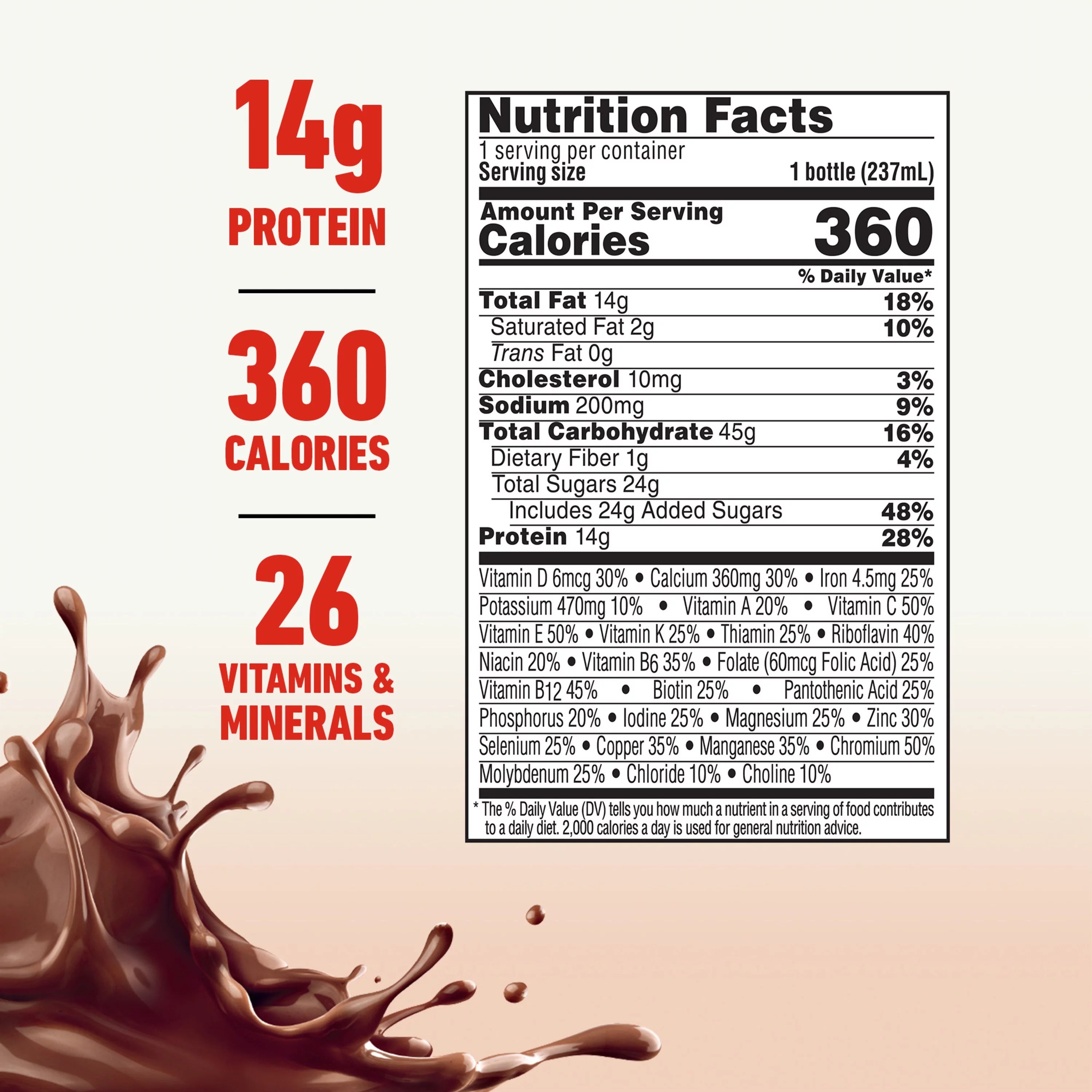 Rich Chocolate Nutritional Drink, 14g Protein, 12-8 fl oz Bottles V7212