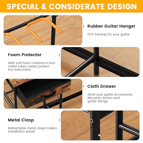 3-Tier Guitar Stand with 4 Guitar Holders & Cloth Drawer R289