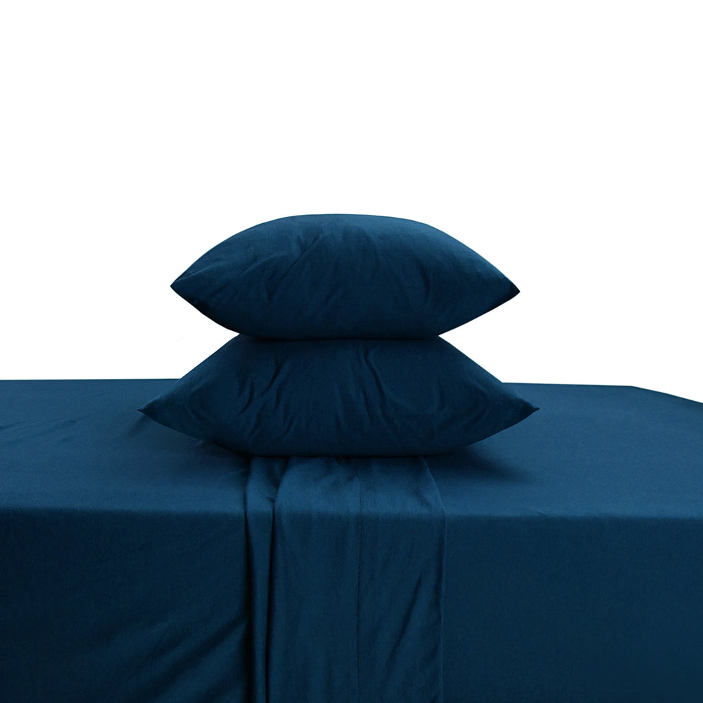 Queen Size 100% Cotton Jersey Sheet Set (4Pc, Navy) I2066