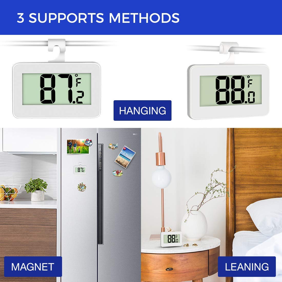 2 Pack Digital Waterproof Refrigerator Thermometer with Hook G270