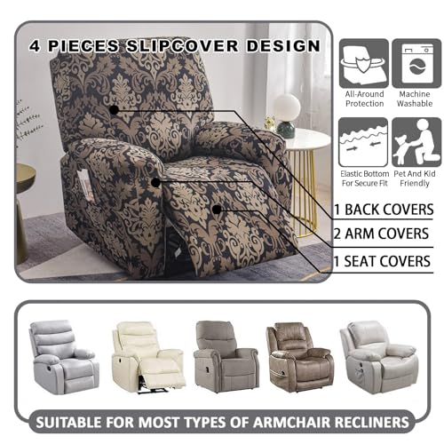 4-Pieces Non Slip Recliner Slipcovers with Arms T97711
