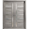Sliding French Double Pocket Doors 84 x 80 inches Solid Wood with Frosted Glass U859