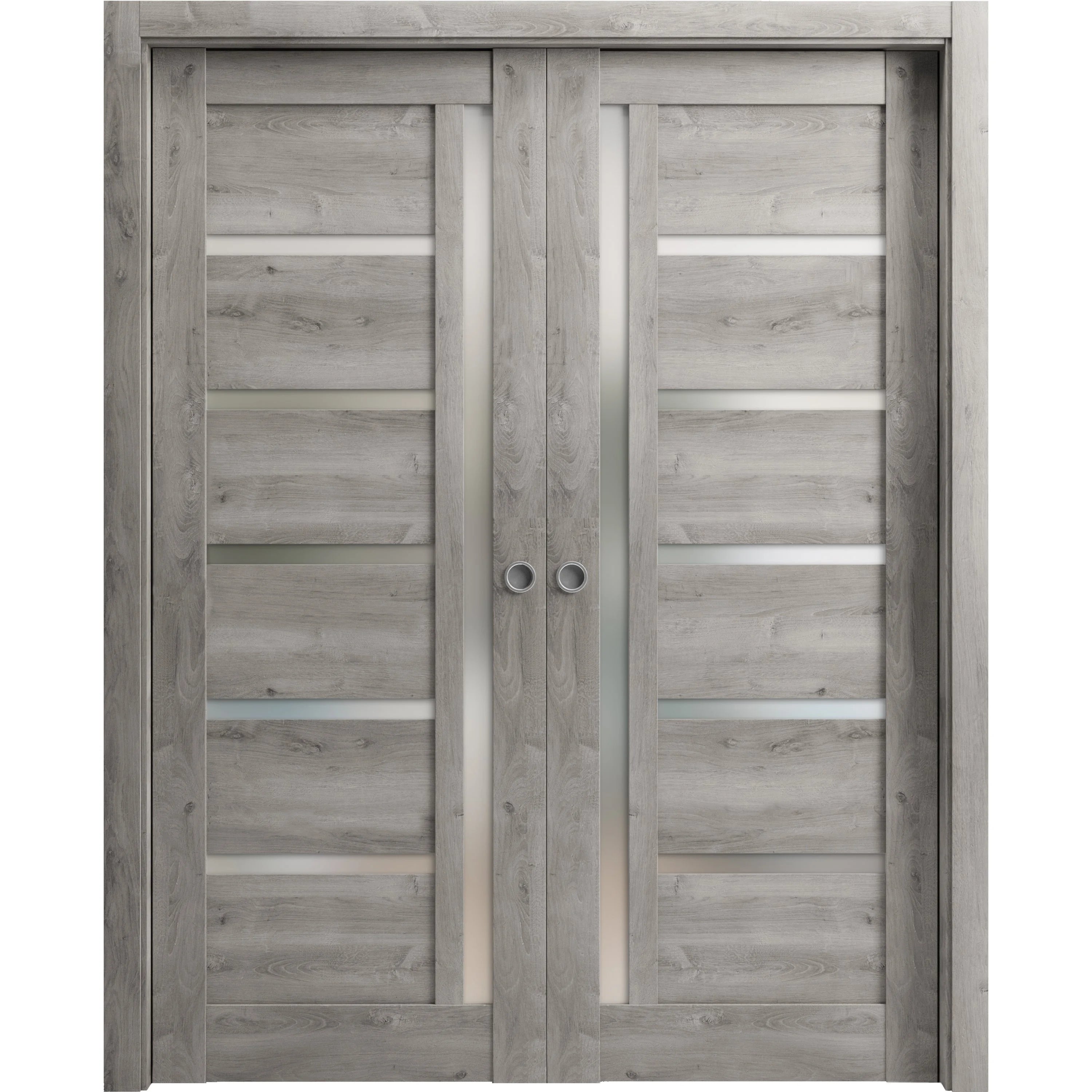 Sliding French Double Pocket Doors 84 x 80 inches Solid Wood with Frosted Glass U859