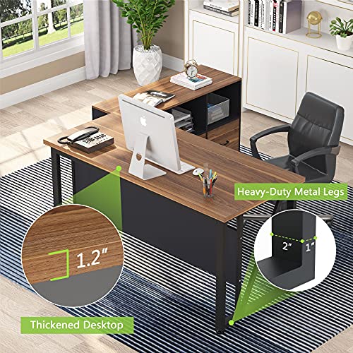 63 inches L-Shaped Computer Desk with File Cabinet and Drawers D630