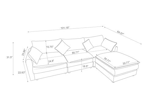Beige U Shaped Modular Sectional Sofa with Double Chaises and 4 Pillows Q98241