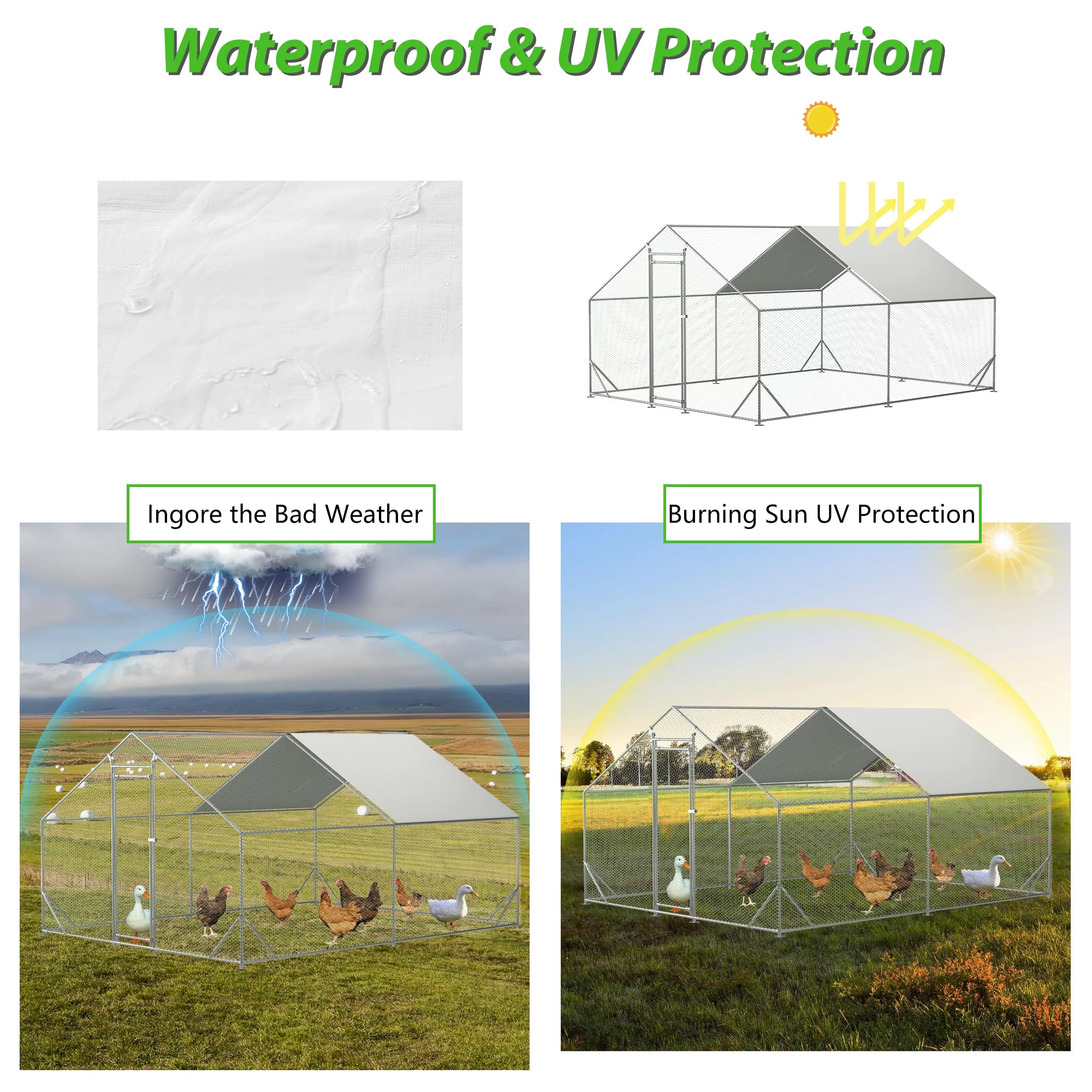 Large Metal Chicken Coop with Waterproof Cover (10' L x 13' W x 6.56' H) B4769