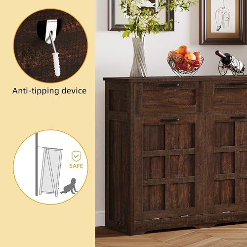 Brown Oak Double Trash Can Cabinet with Drawers F9342